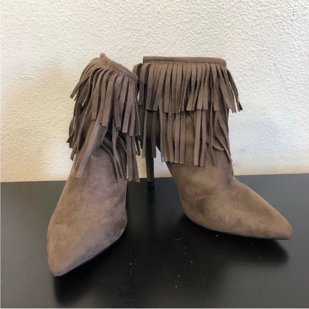 Missguided Brown Faux Suede Fringe Heeled Boots